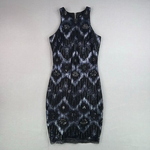 Cache Dress Womens 6 Small Blue Black Sequin Sparkle Evening Party Glam - Picture 1 of 13